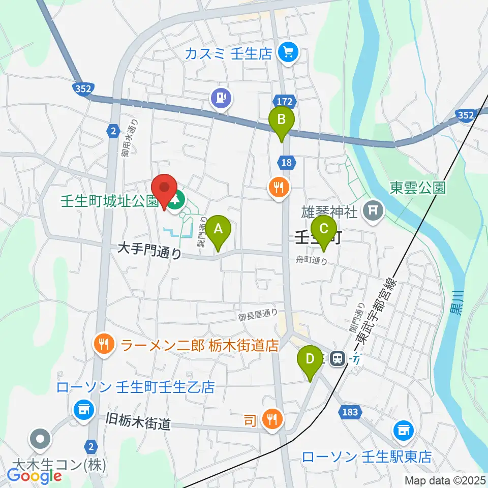 城址公園ホール 壬生中央公民館周辺のカフェ一覧地図