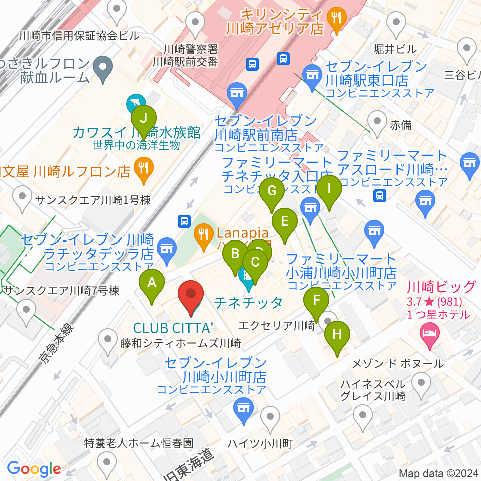 クラブチッタ周辺のカフェ一覧地図