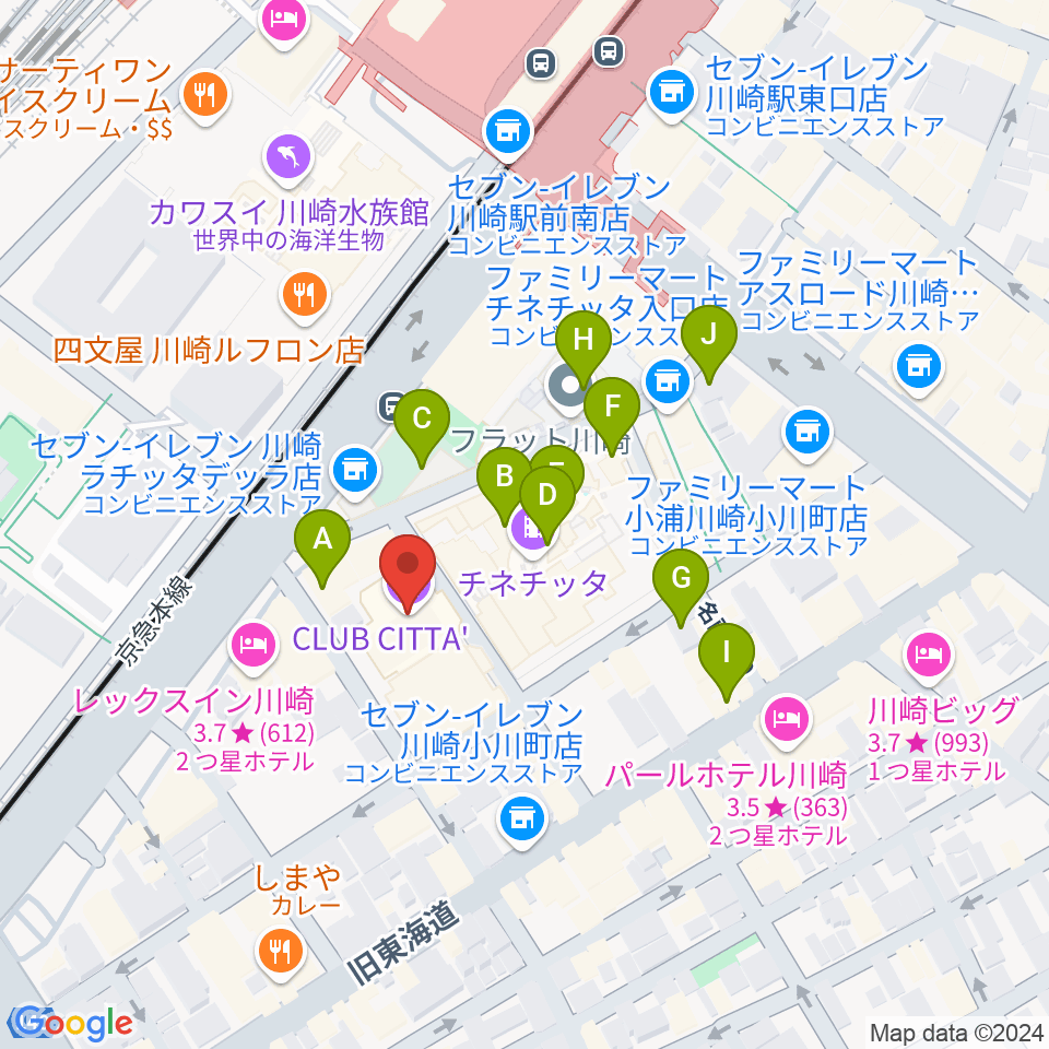 クラブチッタ周辺のカフェ一覧地図