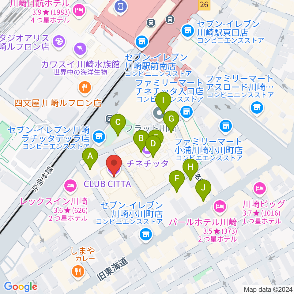 クラブチッタ周辺のカフェ一覧地図