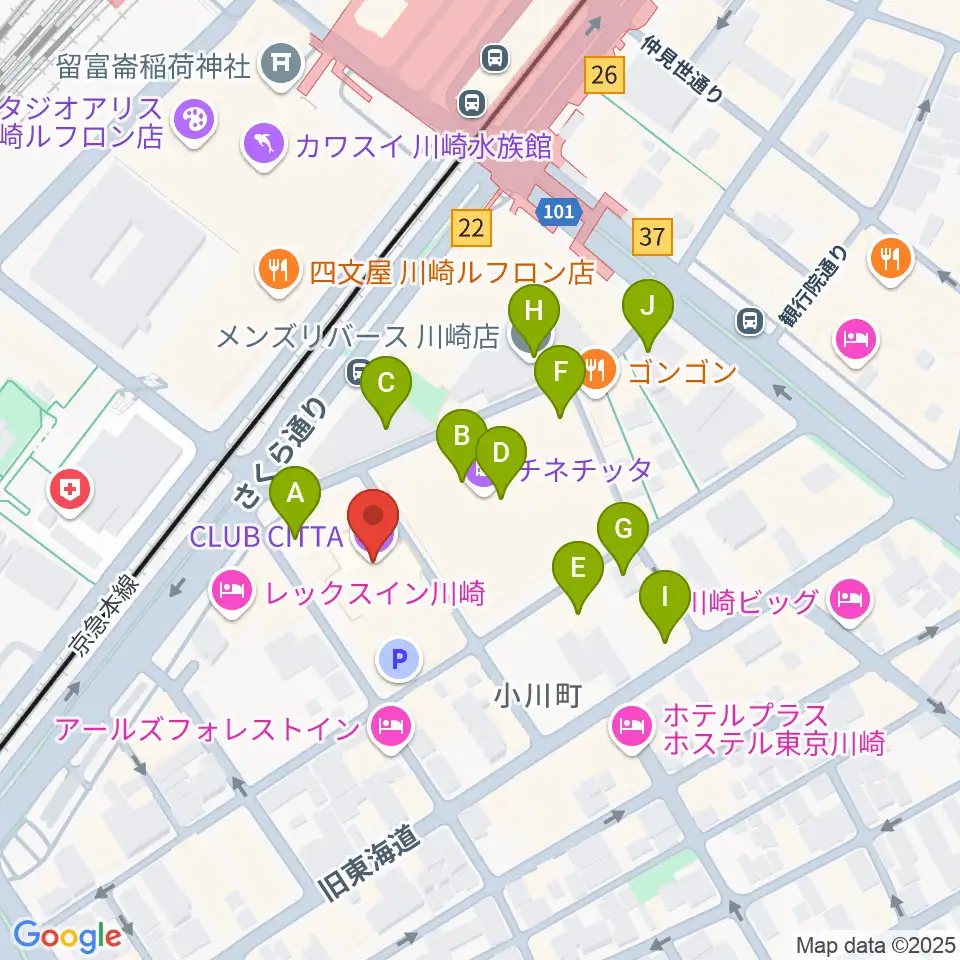 クラブチッタ周辺のカフェ一覧地図