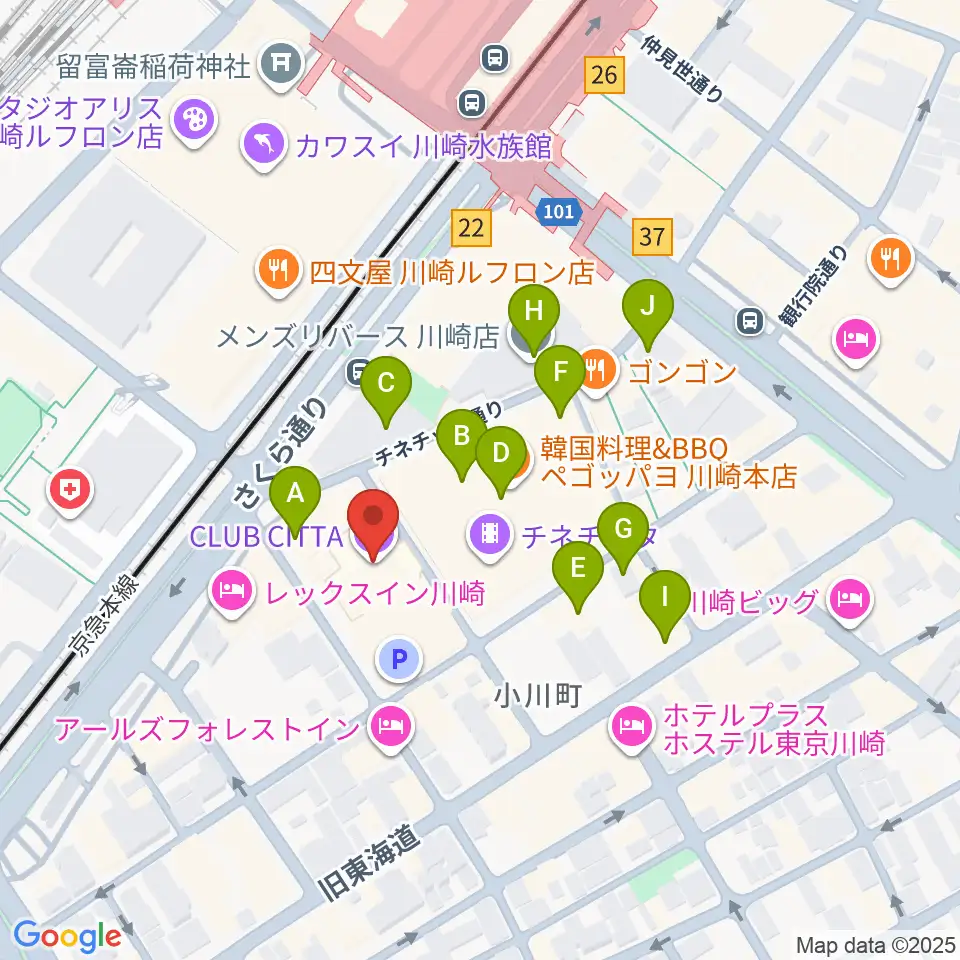 クラブチッタ周辺のカフェ一覧地図