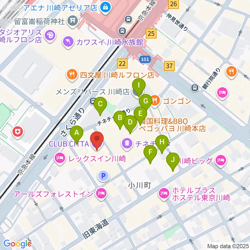 クラブチッタ周辺のカフェ一覧地図
