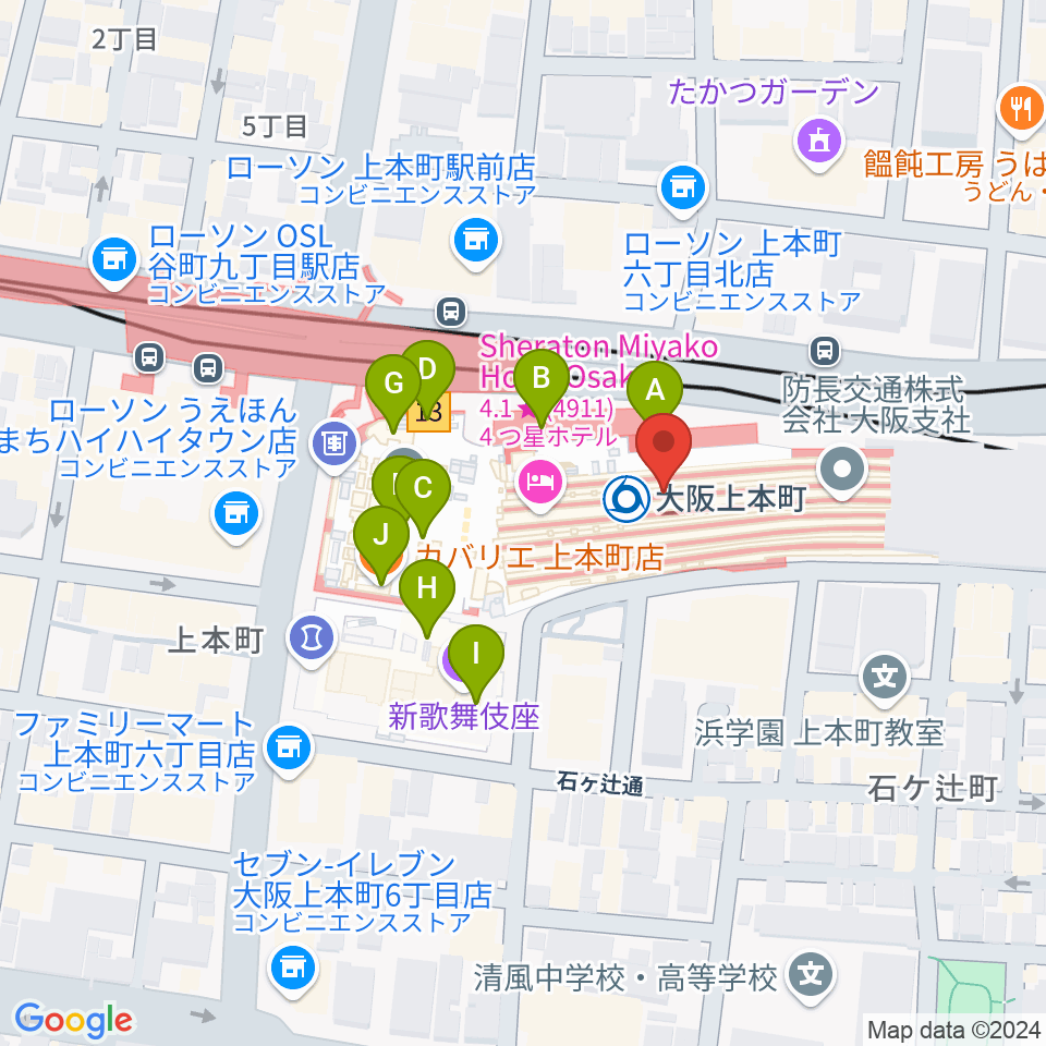 小阪楽器 上本町近鉄店周辺のカフェ一覧地図