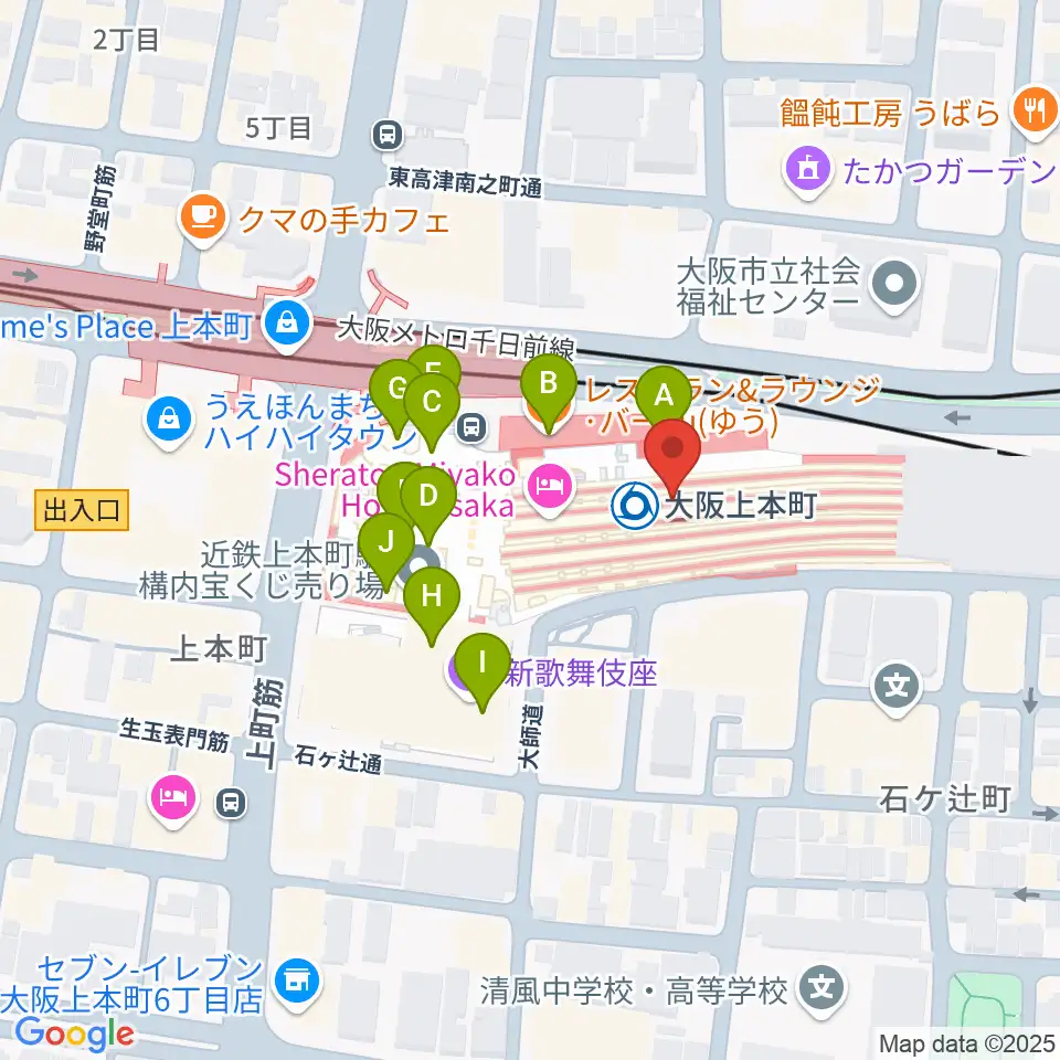 小阪楽器 上本町近鉄店周辺のカフェ一覧地図