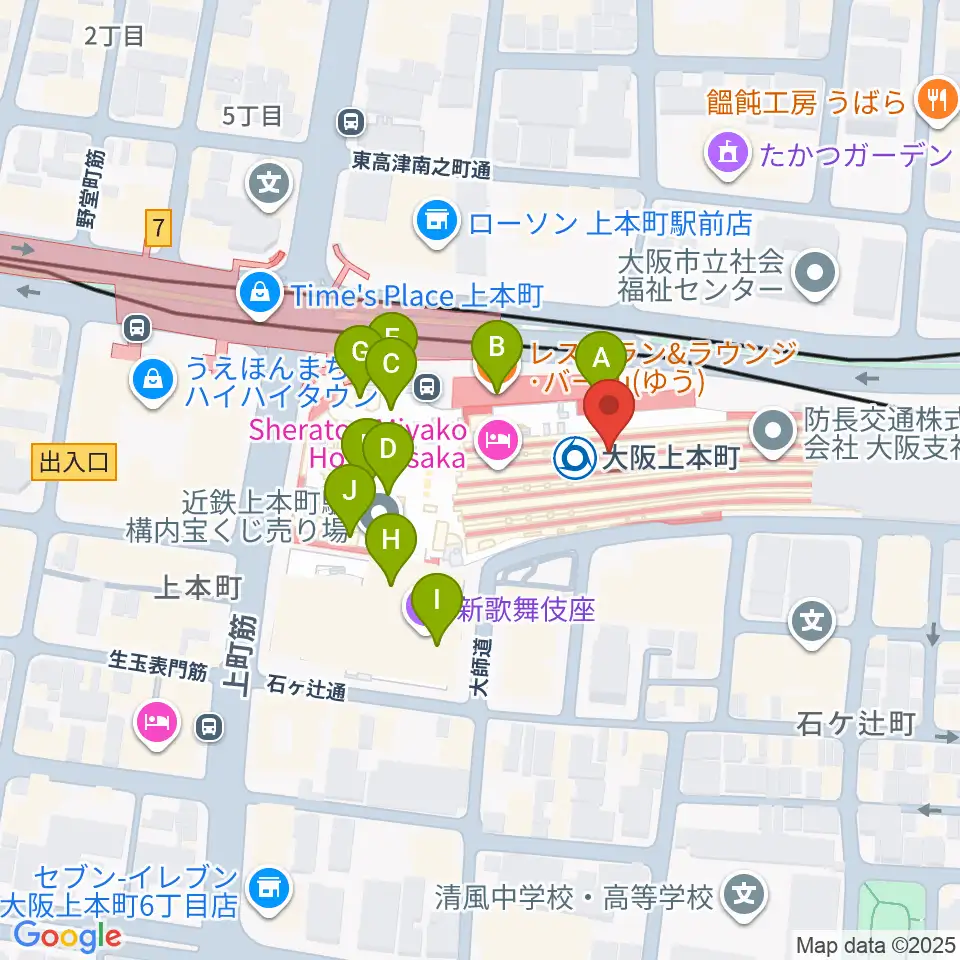 小阪楽器 上本町近鉄店周辺のカフェ一覧地図