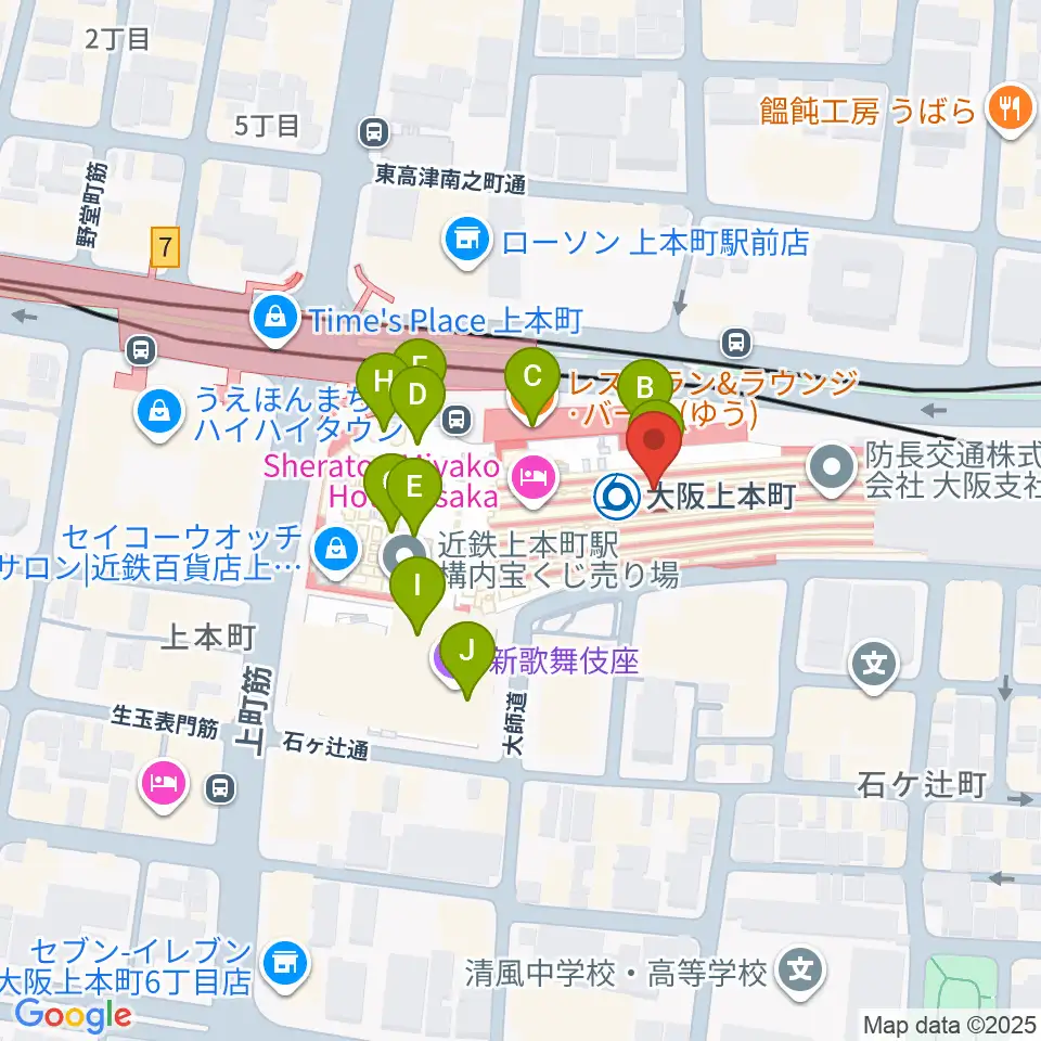 小阪楽器 上本町近鉄店周辺のカフェ一覧地図