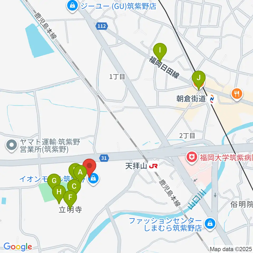 島村楽器 イオンモール筑紫野店周辺のカフェ一覧地図
