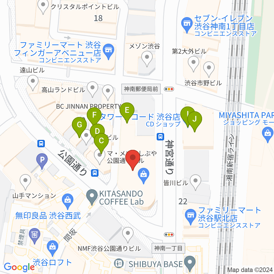 HMV&BOOKS SHIBUYA周辺のカフェ一覧地図