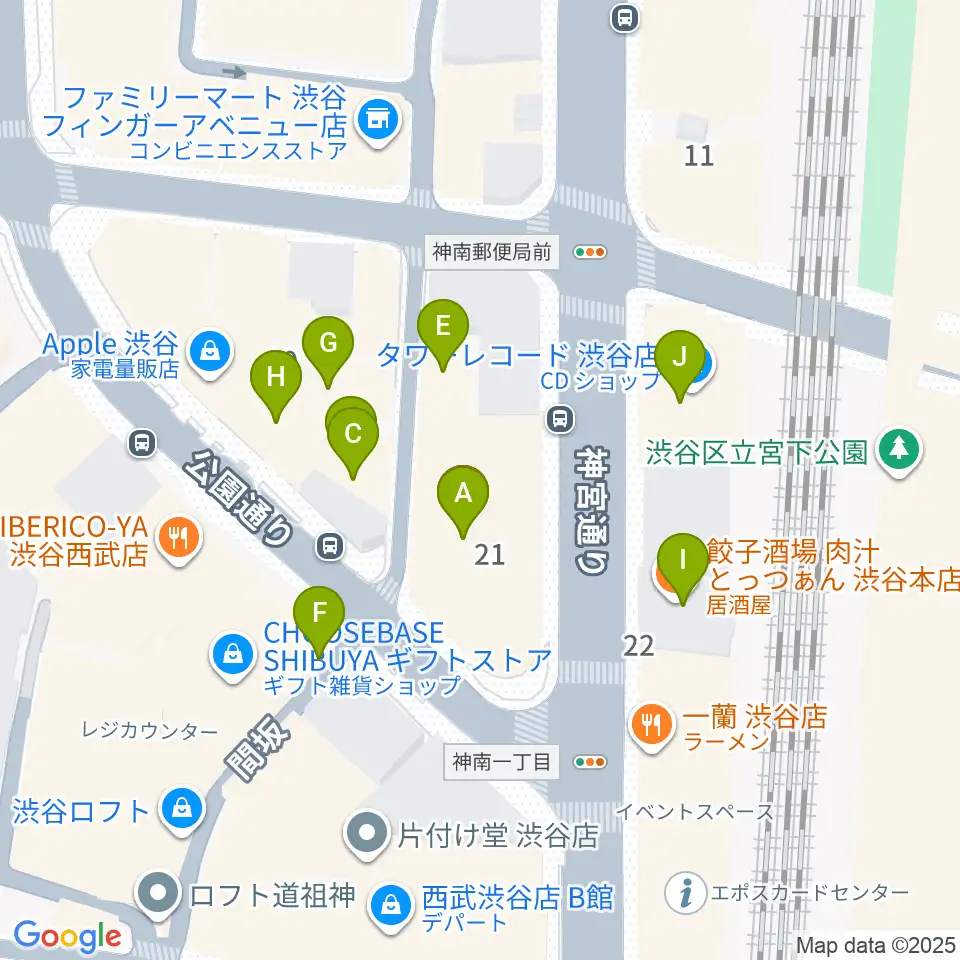 HMV&BOOKS SHIBUYA周辺のカフェ一覧地図