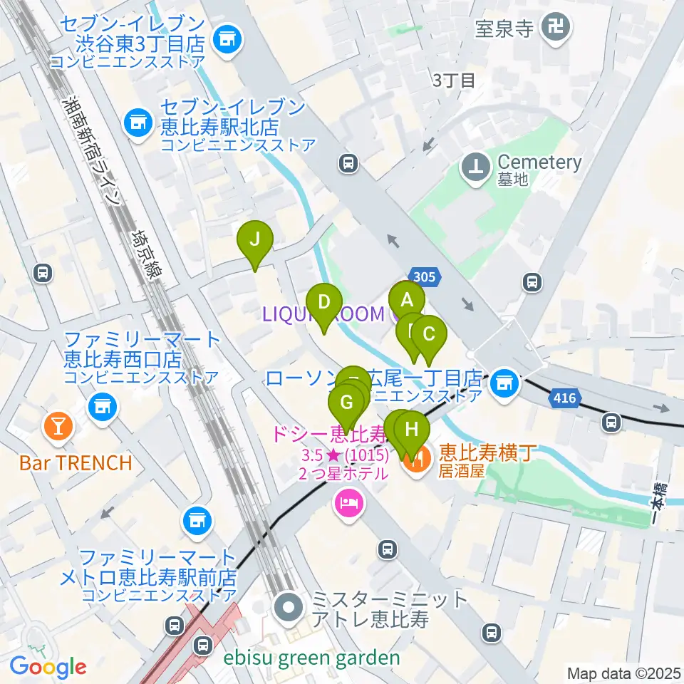 恵比寿リキッドルーム周辺のカフェ一覧地図