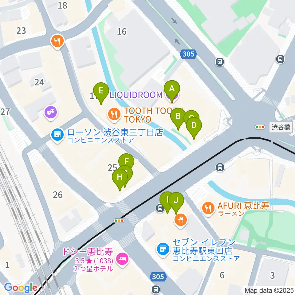 恵比寿リキッドルーム周辺のカフェ一覧地図