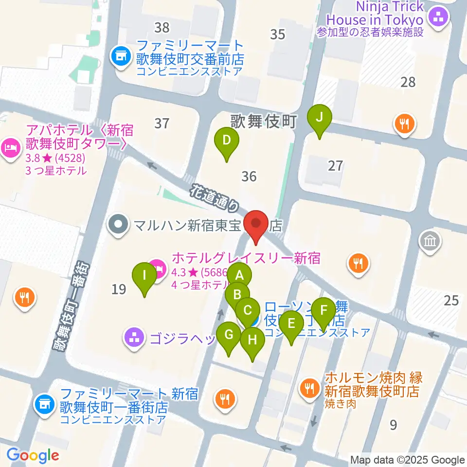 新宿ロフト周辺のカフェ一覧地図