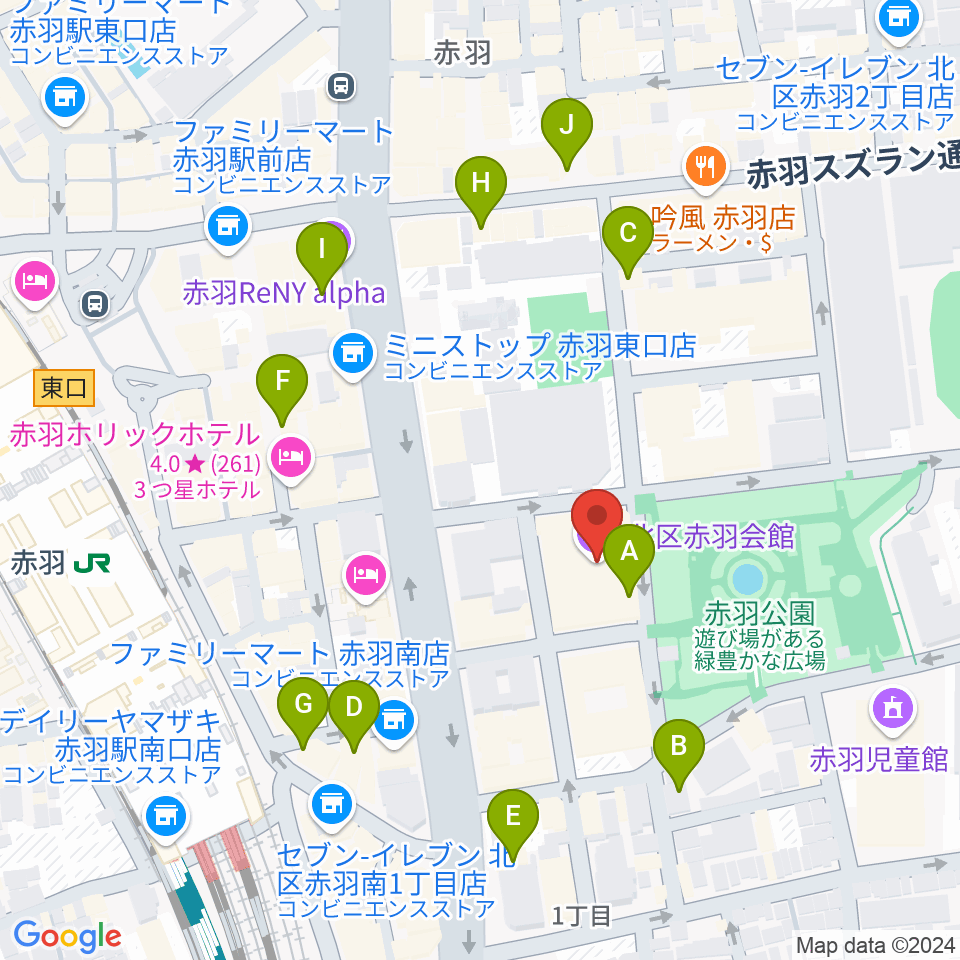 赤羽会館周辺のカフェ一覧地図