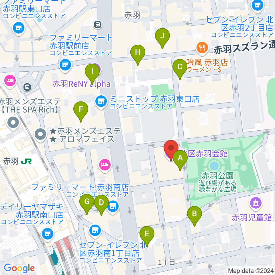 赤羽会館周辺のカフェ一覧地図