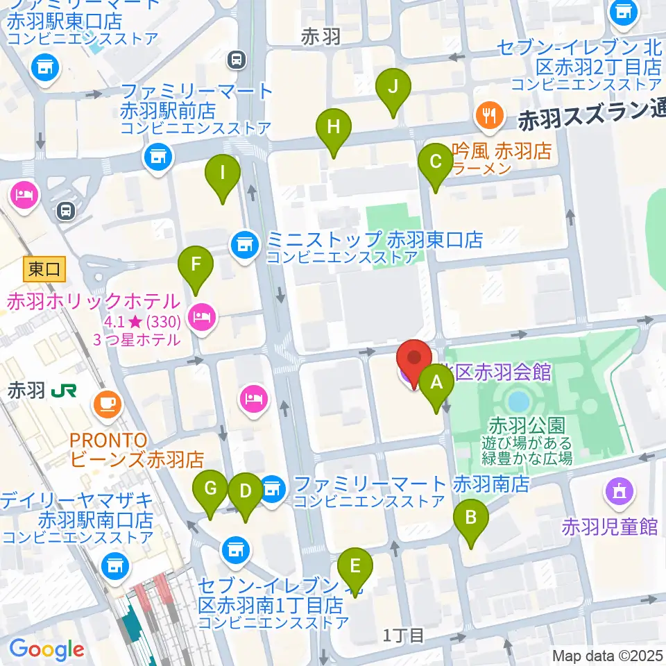 赤羽会館周辺のカフェ一覧地図