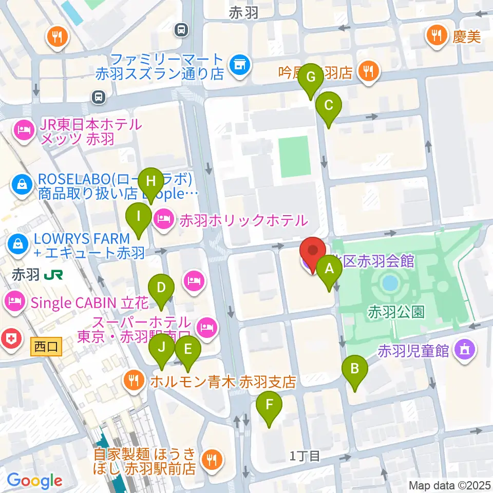 赤羽会館周辺のカフェ一覧地図