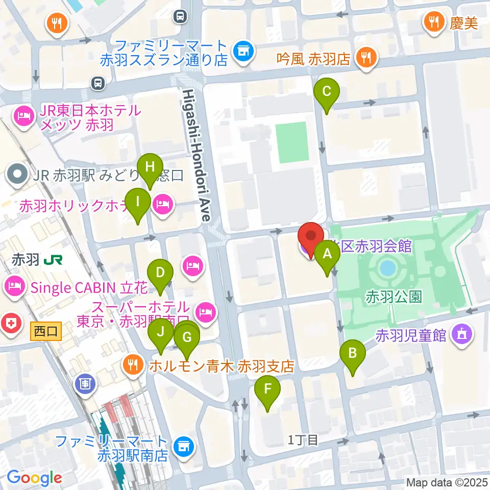 赤羽会館周辺のカフェ一覧地図