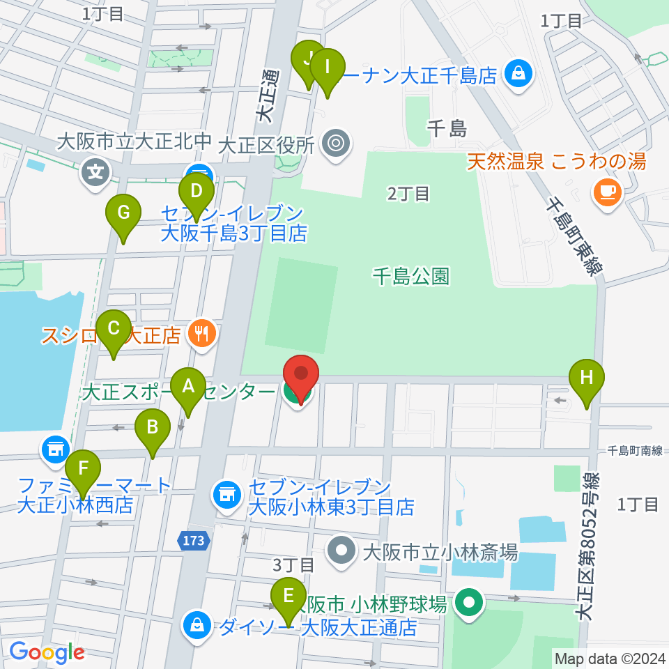 アゼリア大正ホール周辺のカフェ一覧地図