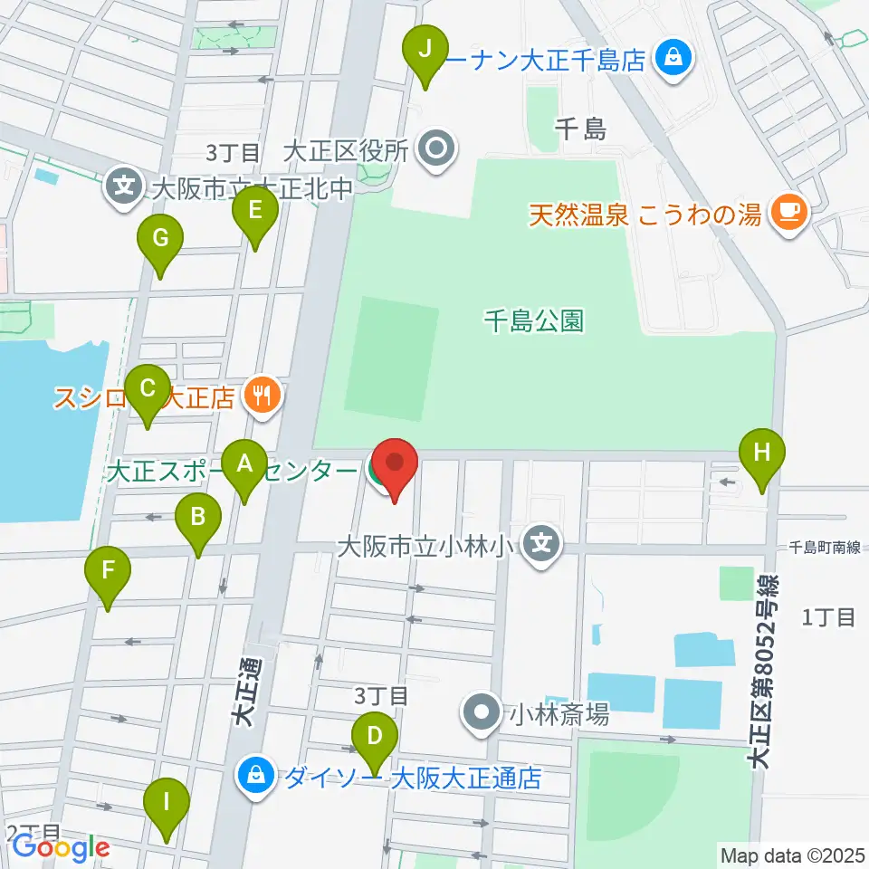 アゼリア大正ホール周辺のカフェ一覧地図