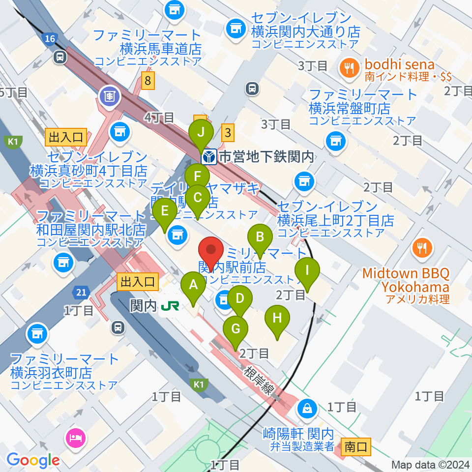 横浜B.B.STREET周辺のカフェ一覧地図