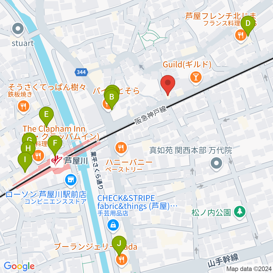 芦屋サロン・クラシック周辺のカフェ一覧地図