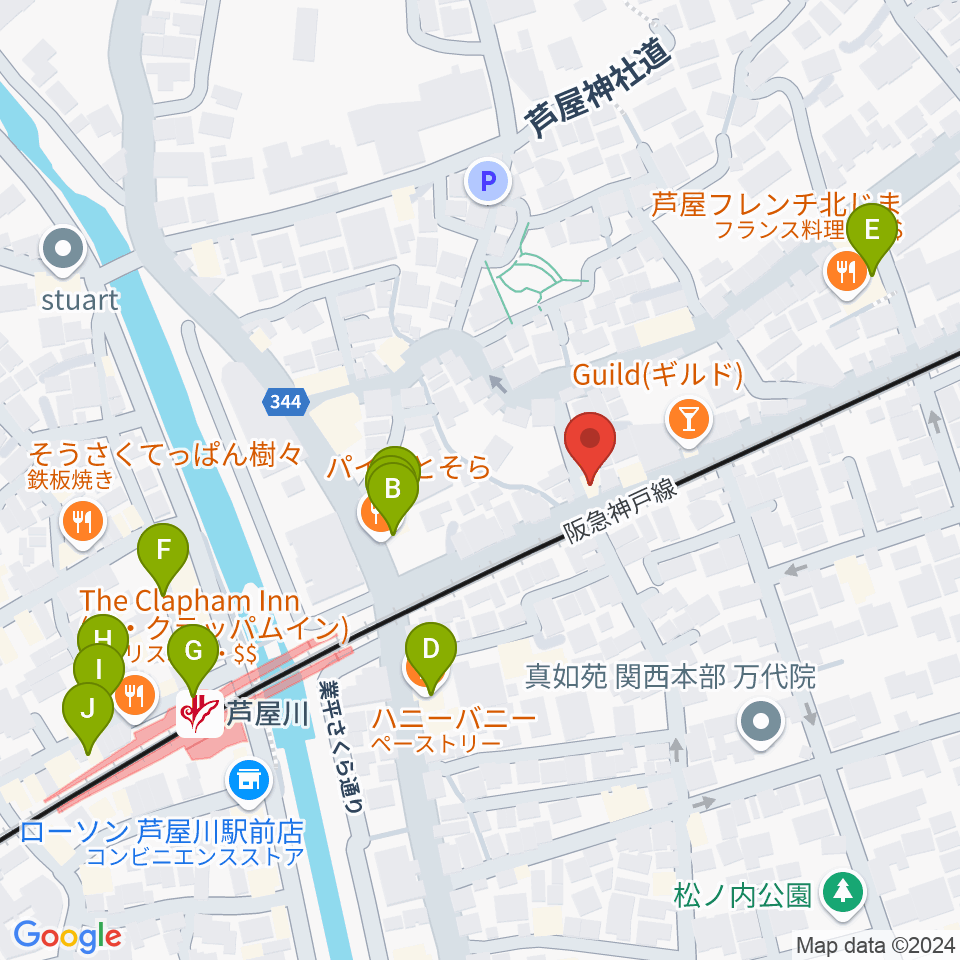 芦屋サロン・クラシック周辺のカフェ一覧地図