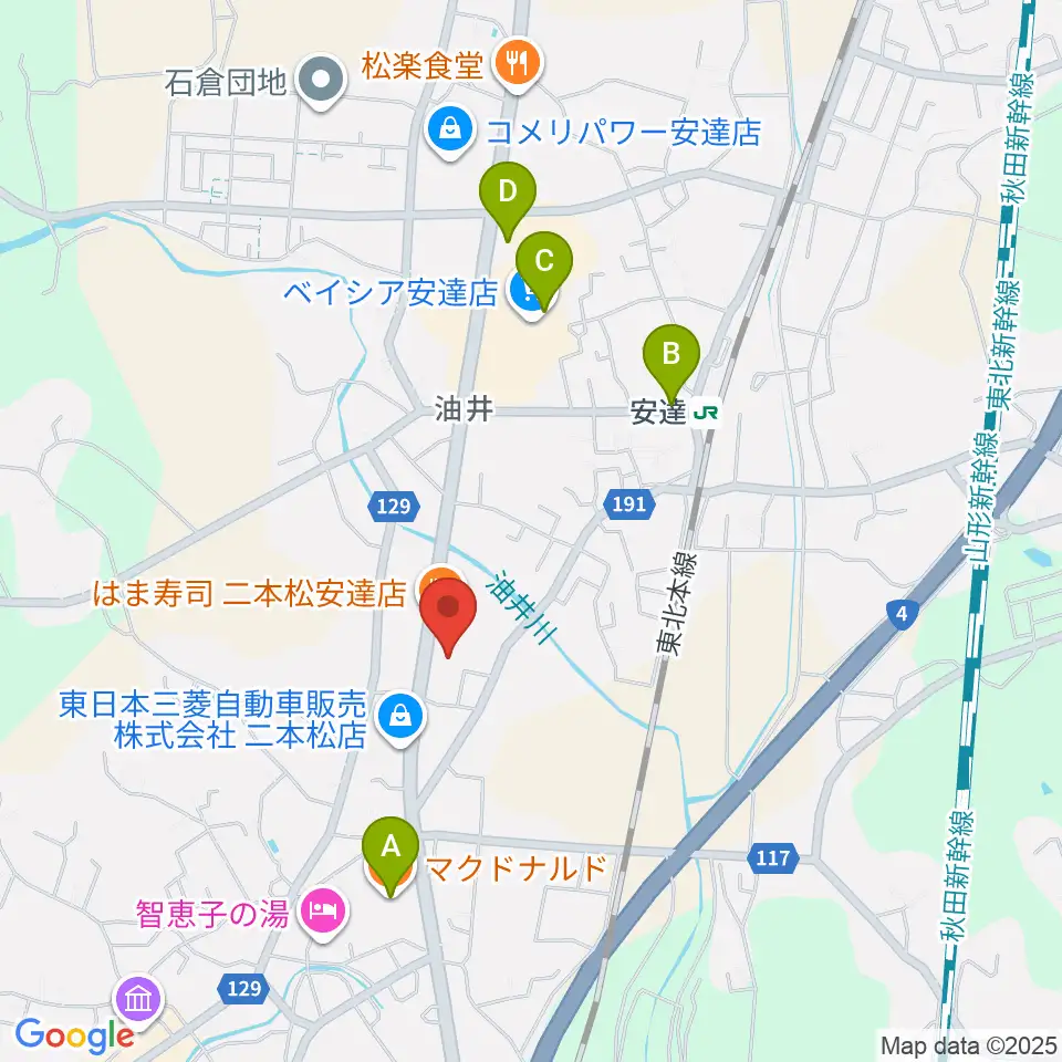 二本松市安達文化ホール周辺のカフェ一覧地図