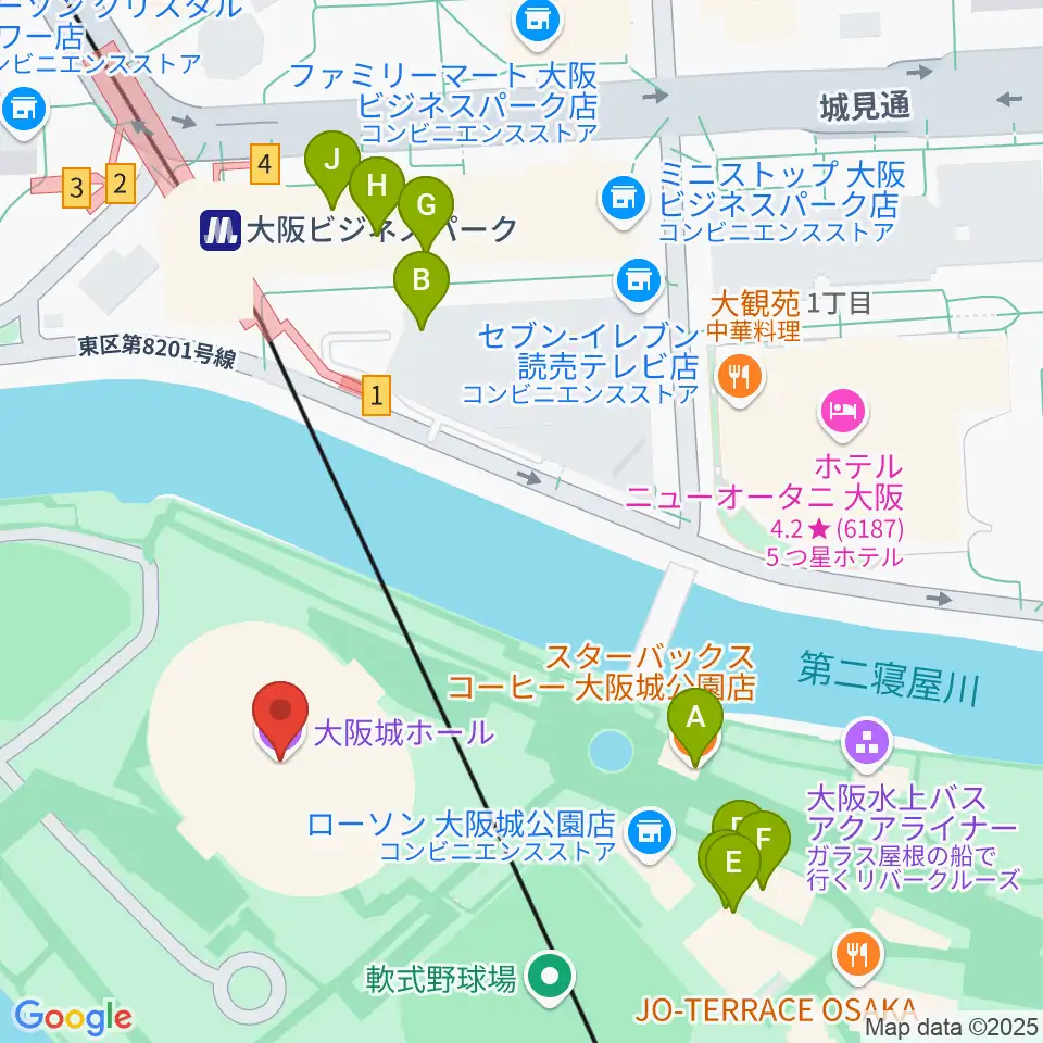 大阪城ホール周辺のカフェ一覧地図