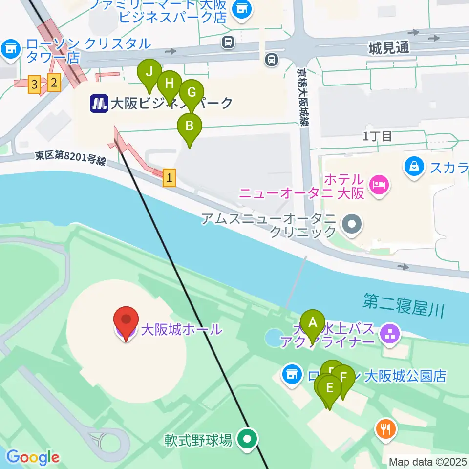 大阪城ホール周辺のカフェ一覧地図