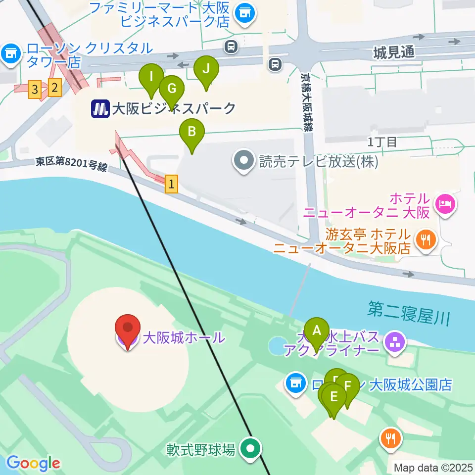 大阪城ホール周辺のカフェ一覧地図