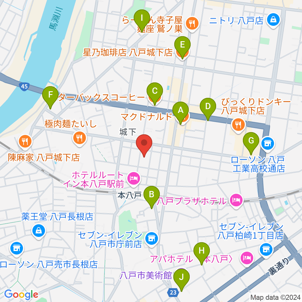 デーリー東北ホール周辺のカフェ一覧地図