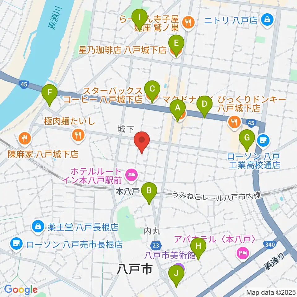デーリー東北ホール周辺のカフェ一覧地図