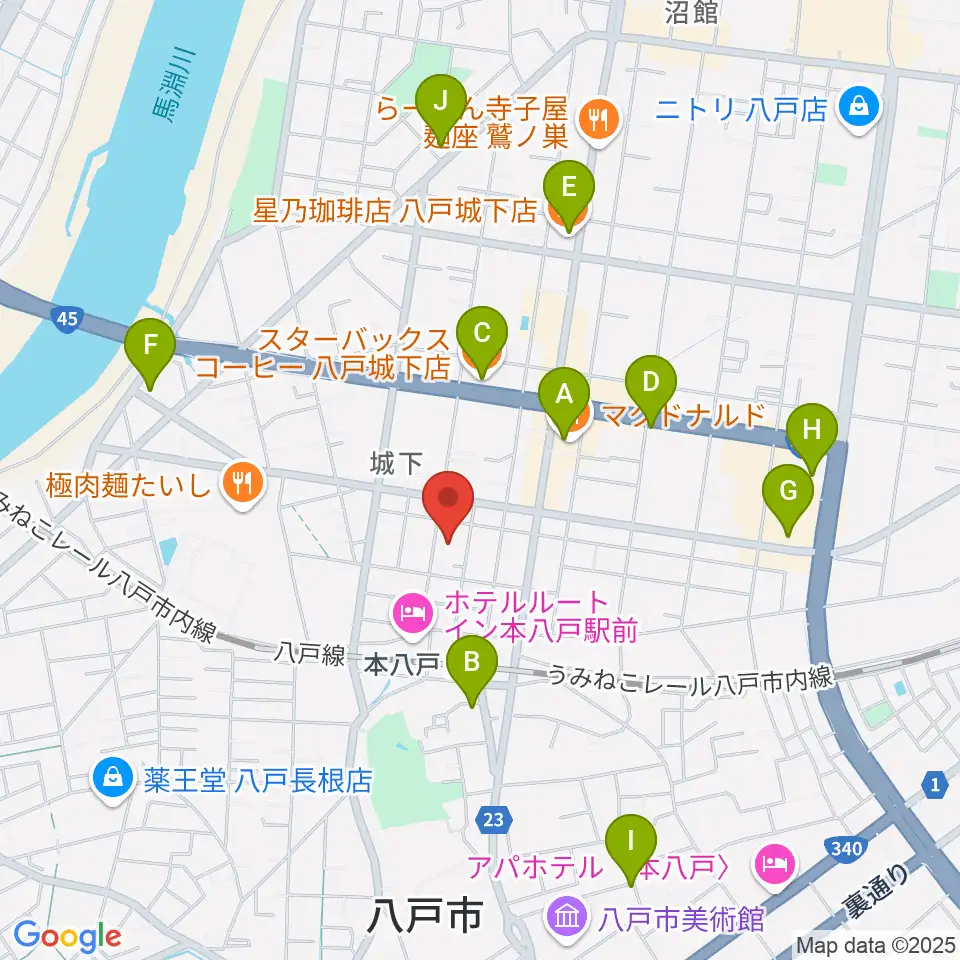 デーリー東北ホール周辺のカフェ一覧地図