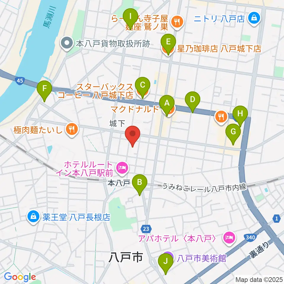 デーリー東北ホール周辺のカフェ一覧地図
