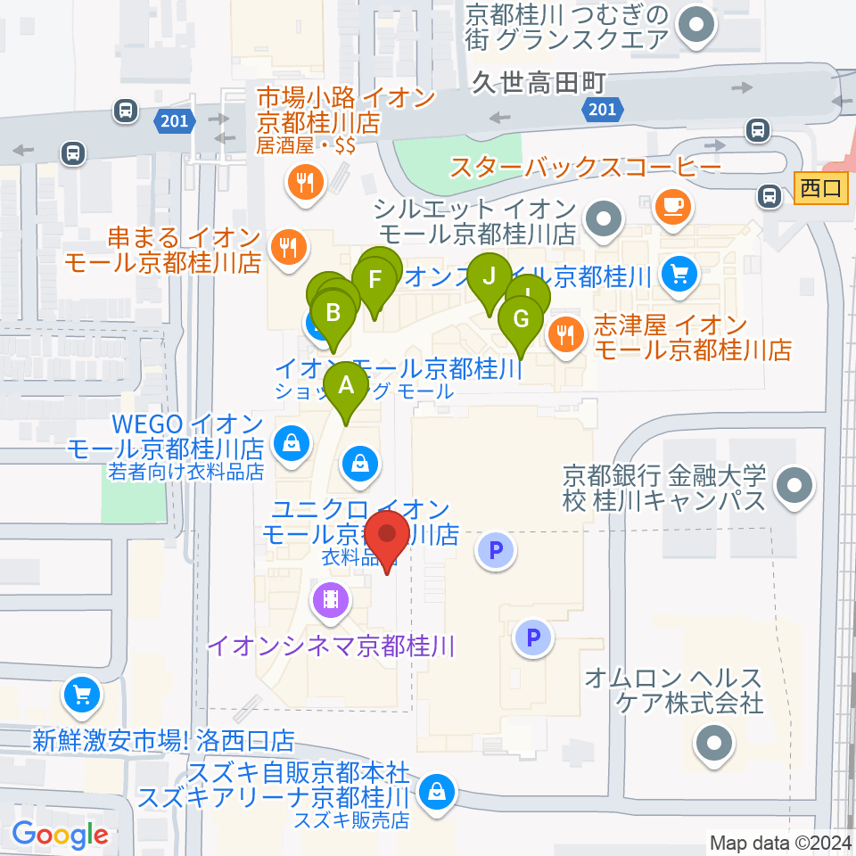 島村楽器イオンモール京都桂川店周辺のカフェ一覧地図