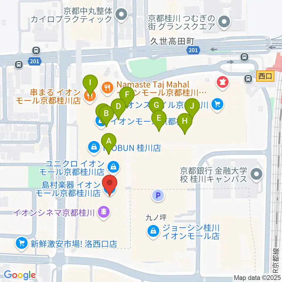 島村楽器イオンモール京都桂川店周辺のカフェ一覧地図