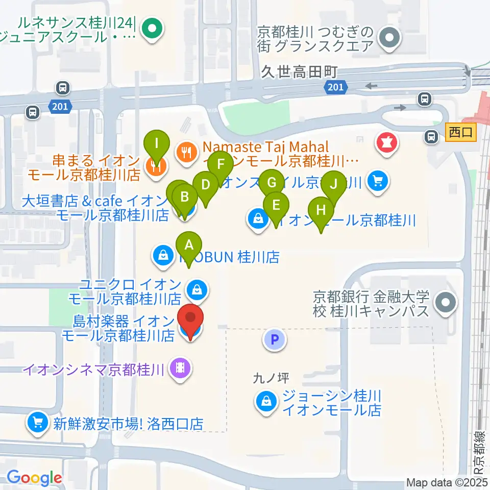 島村楽器イオンモール京都桂川店周辺のカフェ一覧地図