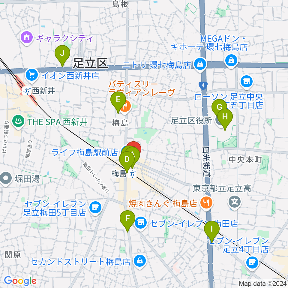 梅島Hugo周辺のカフェ一覧地図