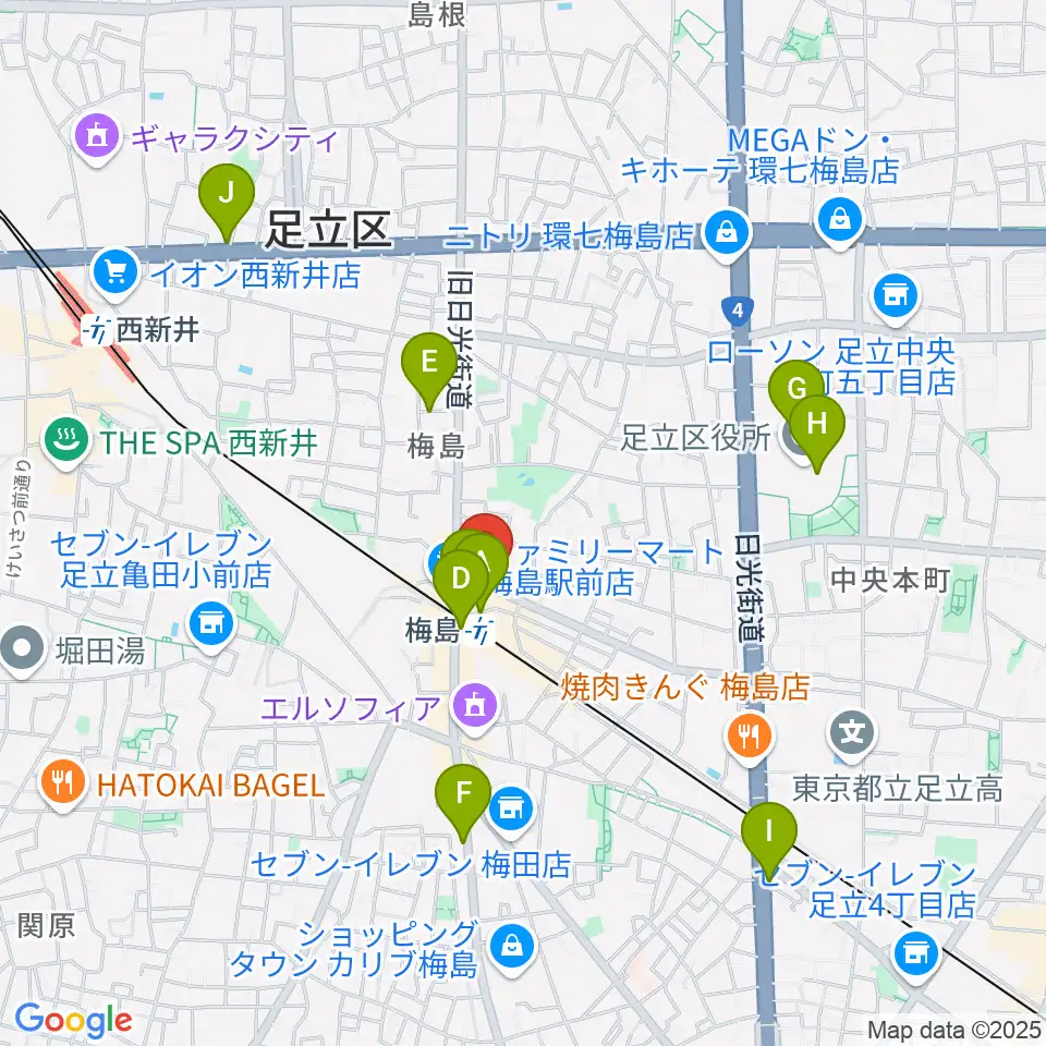 梅島Hugo周辺のカフェ一覧地図