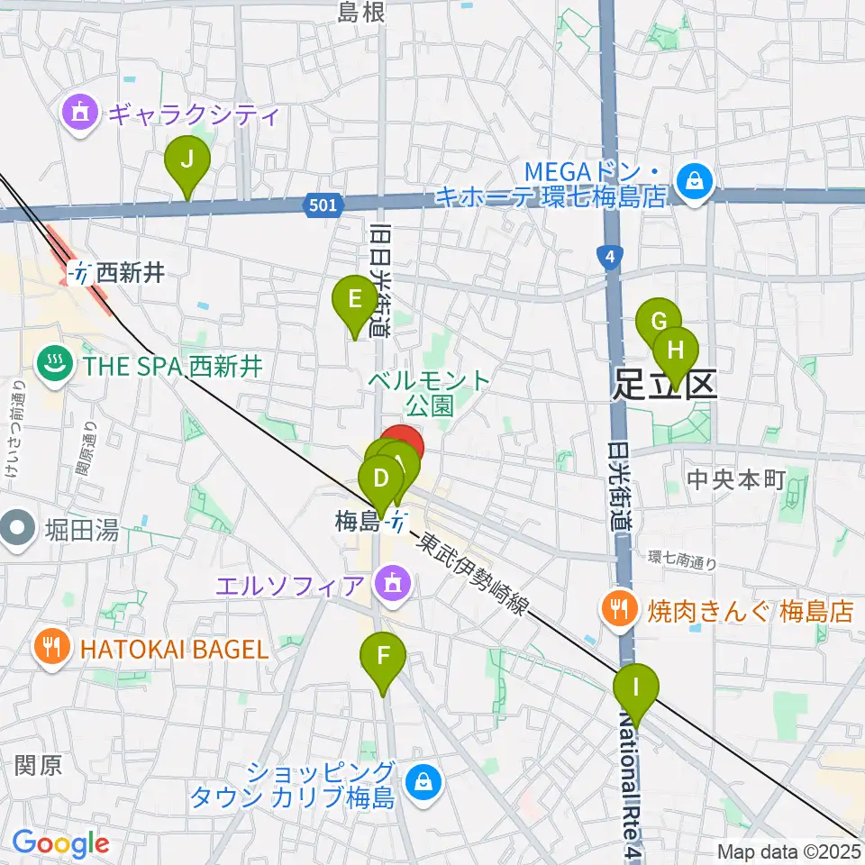 梅島Hugo周辺のカフェ一覧地図