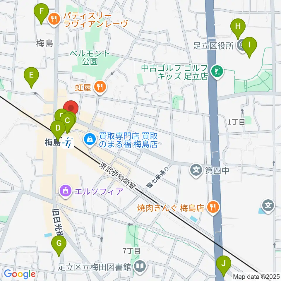 梅島Hugo周辺のカフェ一覧地図