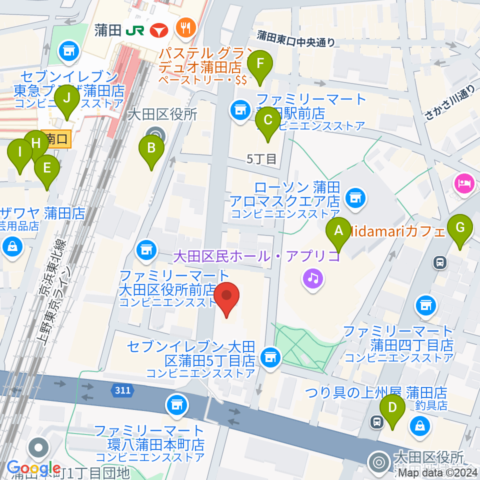 蒲田ニューエイト周辺のカフェ一覧地図