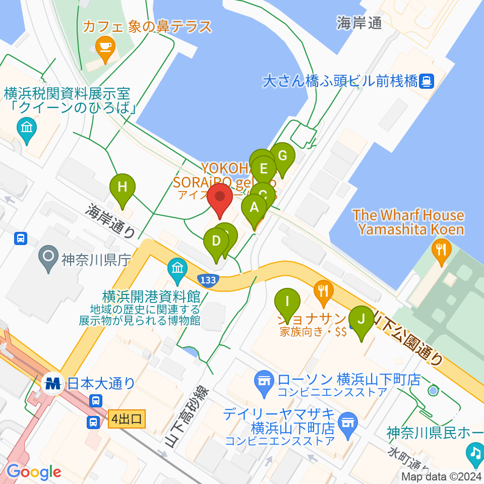 波止場会館周辺のカフェ一覧地図