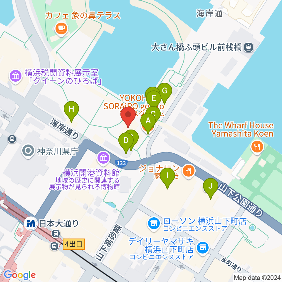 波止場会館周辺のカフェ一覧地図