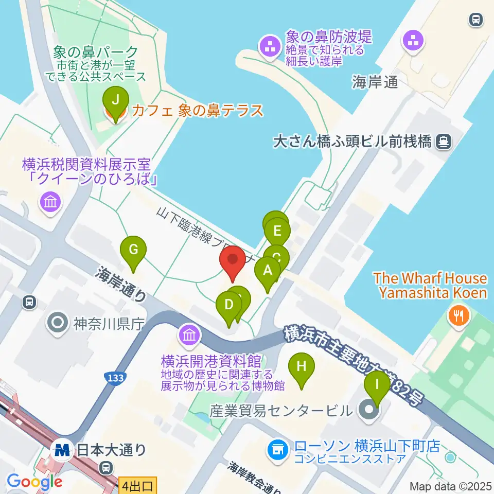 波止場会館周辺のカフェ一覧地図