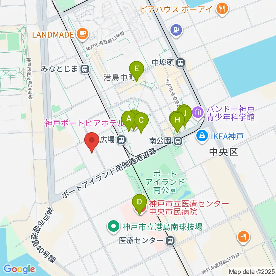 ワールド記念ホール周辺のカフェ一覧地図