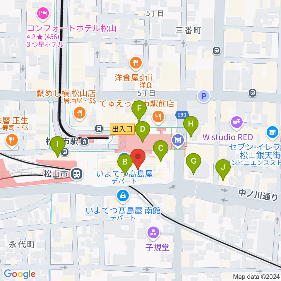 いよてつ高島屋9F ローズホール周辺のカフェ一覧地図