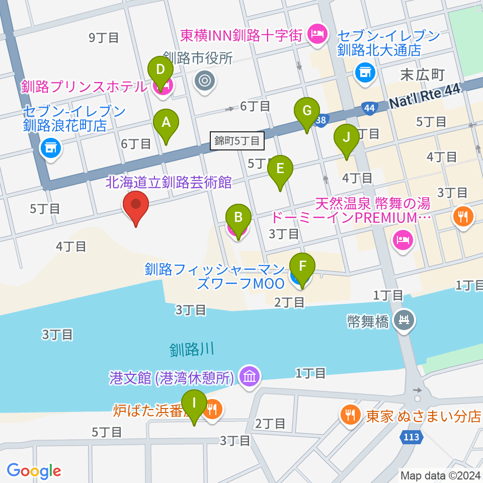 北海道立釧路芸術館 アートホール周辺のカフェ一覧地図