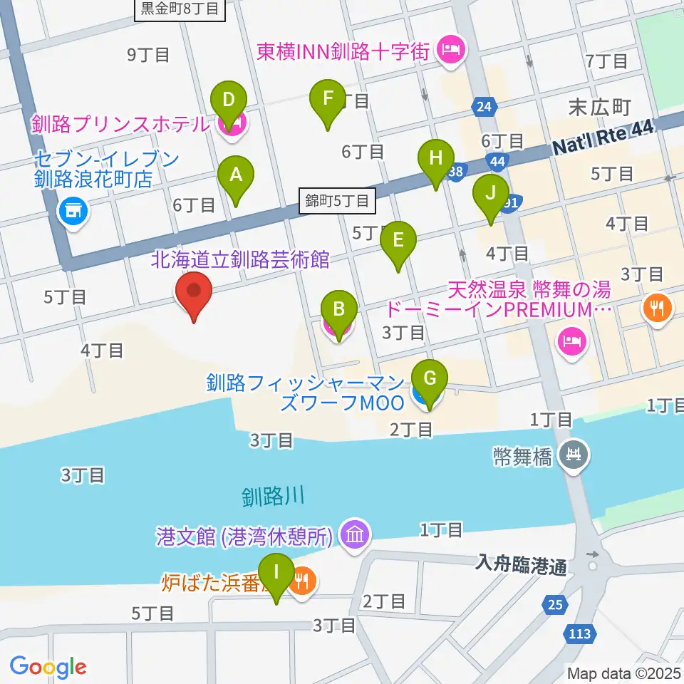 北海道立釧路芸術館 アートホール周辺のカフェ一覧地図